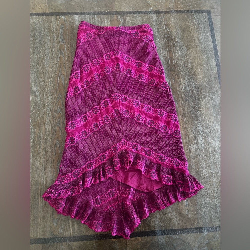 Bisou Bisou Fuchsia Floral High-Low Ruffle Skirt